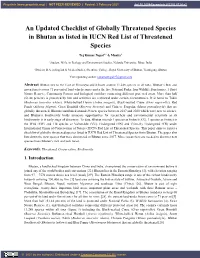 An Updated Checklist of Globally Threatened Species in Bhutan As Listed in IUCN Red List of Threatened Species