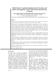 Public Library Legislation Implementation Strategies And