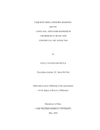Sound, Language, and Consciousness in the Work of Four Artists Associated with Experimental Music And/Or Conceptual Art Communities After 1960