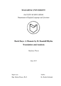 Dark Days: a Memoir by D. Randall Blythe Translation and Analysis