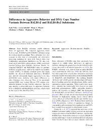 Differences in Aggressive Behavior and DNA Copy Number Variants Between BALB/Cj and BALB/Cbyj Substrains