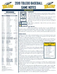 2019 Toledo Baseball Game Notes May 8 Vs