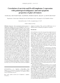 Correlation of Survivin and B‑Cell Lymphoma 2 Expression with Pathological Malignancy and Anti‑Apoptotic Properties of Glial Cell Tumors