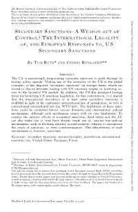 Secondary Sanctions:Aweapon out of Control?The International Legality Of, and European Responses To,Us Secondary Sanctions
