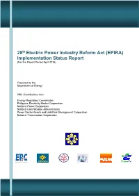 28Th Electric Power Industry Reform Act (EPIRA) Implementation Status Report (For the Report Period April 2016)