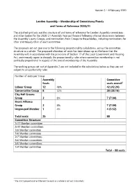 4 February 2020 London Assembly – Membership of Committees/Panels and Terms of Reference 2020/21 the Attached Gr