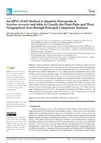 An HPLC-DAD Method to Quantify Flavonoids in Sonchus Arvensis and Able to Classify the Plant Parts and Their Geographical Area Through Principal Component Analysis