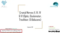 Cranial Nerves II, III, IV & VI (Optic, Oculomotor, Trochlear, & Abducens)