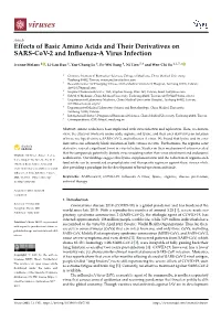 Effects of Basic Amino Acids and Their Derivatives on SARS-Cov-2 and Inﬂuenza-A Virus Infection