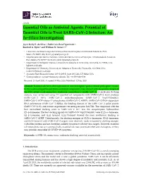 Essential Oils As Antiviral Agents. Potential of Essential Oils to Treat SARS−Cov−2 Infection: an In−Silico Investigation