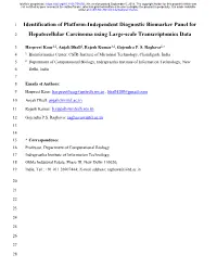 Identification of Platform-Independent Diagnostic Biomarker Panel For