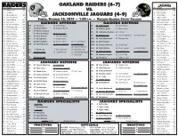 OAKLAND RAIDERS (6-7) NO NAME POS NO NAME POS 4 Derek Carr