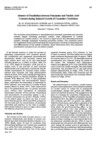 Absence of Parallelism Between Polyamine and Nucleic Acid Contents During Induced Growth of Cucumber Cotyledons by M