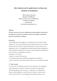 Dirac Function and Its Applications in Solving Some Problems in Mathematics