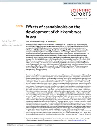 Effects of Cannabinoids on the Development of Chick Embryos In