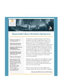 Hanns Sachs Library Newsletter Spring 2019