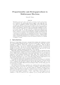 Proportionality and Strategyproofness in Multiwinner Elections