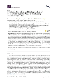 Synthesis, Properties, and Biodegradation of Sequential Poly(Ester Amide)S Containing Γ-Aminobutyric Acid