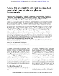 A Role for Alternative Splicing in Circadian Control of Exocytosis and Glucose Homeostasis