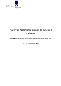 Report on Fact-Finding Mission to Syria and Lebanon