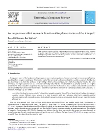 A Computer-Verified Monadic Functional Implementation of the Integral