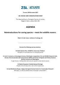AGENDA Reintroductions for Saving Species