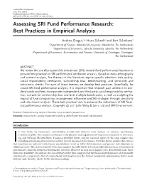 Assessing SRI Fund Performance Research: Best Practices in Empirical Analysis