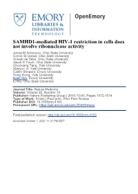 SAMHD1-Mediated HIV-1 Restriction in Cells Does Not