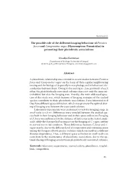 The Possible Role of the Different Foraging Behaviour of Formica Fusca and Camponotus Vagus (Hymenoptera: Formicidae) in Promoting Their Plesiobiotic Associations