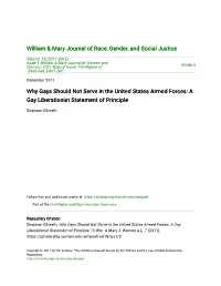 Why Gays Should Not Serve in the United States Armed Forces: a Gay Liberationist Statement of Principle