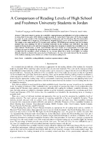 A Comparison of Reading Levels of High School and Freshmen University Students in Jordan