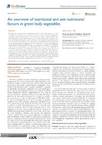 An Overview of Nutritional and Anti Nutritional Factors in Green Leafy Vegetables