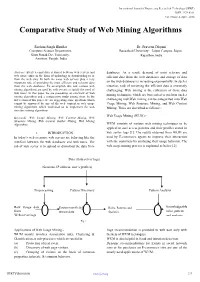 Comparative Study of Web Mining Algorithms