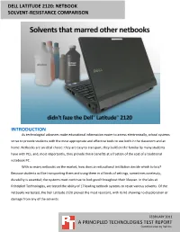 Dell Latitude 2120: Netbook Solvent-Resistance Comparison a Principled Technologies Test Report 2