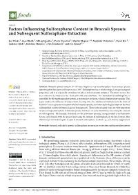 Factors Influencing Sulforaphane Content in Broccoli Sprouts and Subsequent Sulforaphane Extraction