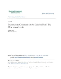 Lessons from the Flint Water Crisis Mindy Myers Wayne State University