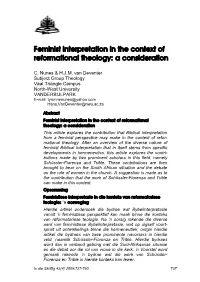 Feminist Interpretation in the Context of Reformational Theology: a Consideration