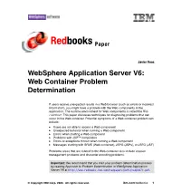 Websphere Application Server V6: Web Container Problem Determination