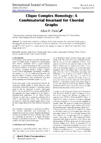 Clique Complex Homology: a Combinatorial Invariant for Chordal Graphs Allen D