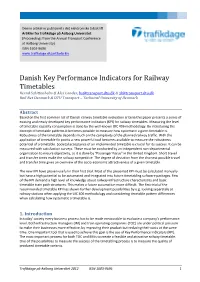 Danish Key Performance Indicators for Railway Timetables