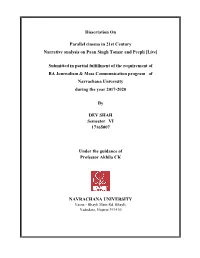Dissertation on Parallel Cinema in 21St Century Narrative Analysis on Paan Singh Tomar and Peepli [Live] Submitted in Partial Fu