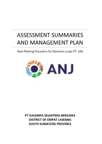 Assessment Summaries and Management Plan
