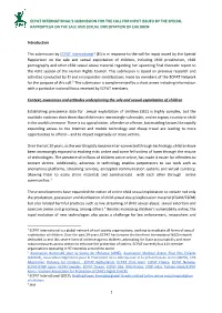 Ecpat International's Submission for the Call for Input Issued by the Special Rapporteur on the Sale and Sexual Exploitation O