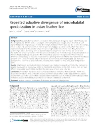 Repeated Adaptive Divergence of Microhabitat Specialization in Avian Feather Lice Kevin P Johnson1*, Scott M Shreve2 and Vincent S Smith3