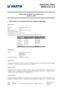 Varta Msds Primary Zinc Air B