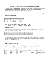 ENGLISH AS an ANALYTIC LANGUAGE – the Importance of Word Order