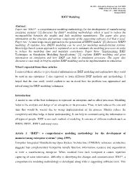 IDEF Modeling Abstract: Paper One “IDEF*: a Comprehensive Modeling Methodology for the Development of Manufacturing Enterprise