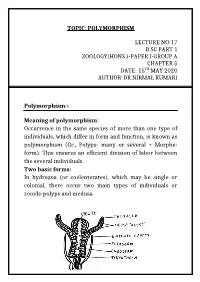 Polymorphism Lecture No:17 B.Sc Part 1 Zoology(Hons.)