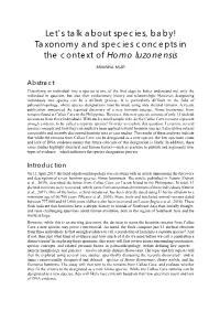 Taxonomy and Species Concepts in the Context of Homo Luzonensis