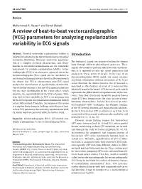 (VCG) Parameters for Analyzing Repolarization Variability in ECG Signals